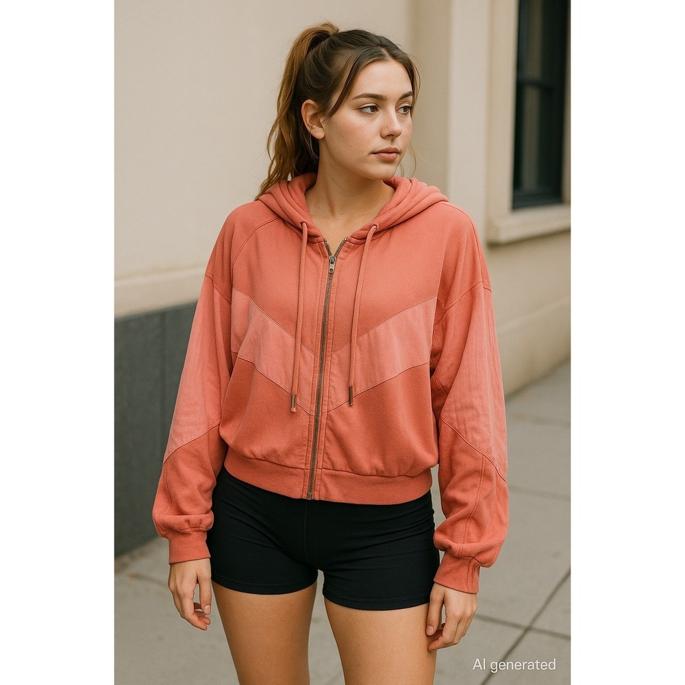 PINK Victorias Secret Womens Hoodie Size XS Coral Colorblock Athleisure Sporty